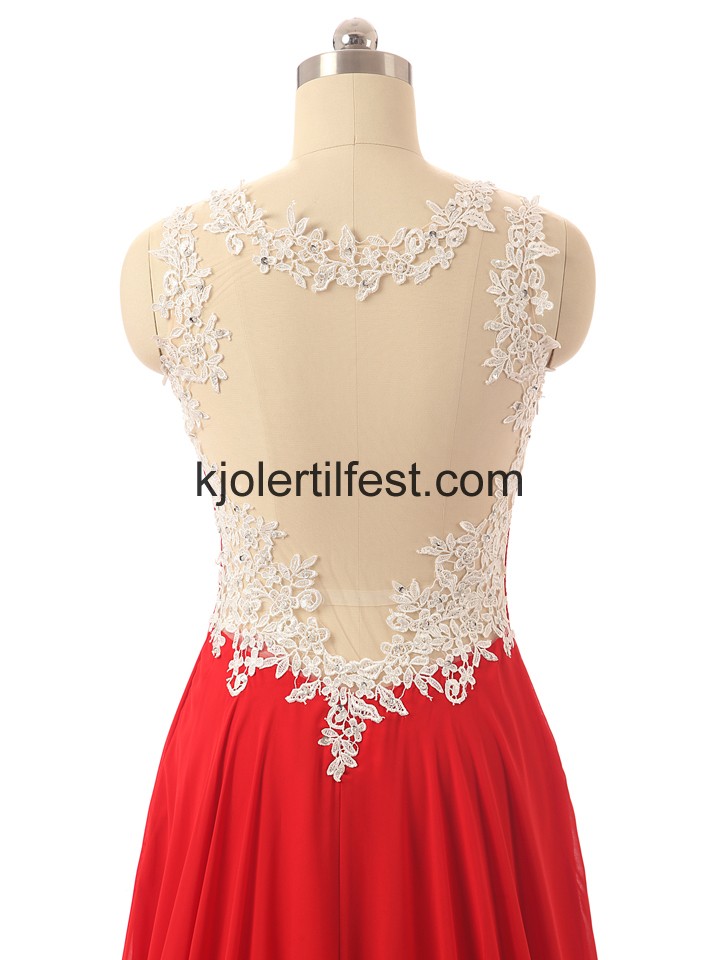 Lange Kjreste Rd Chiffon Selskapskjoler