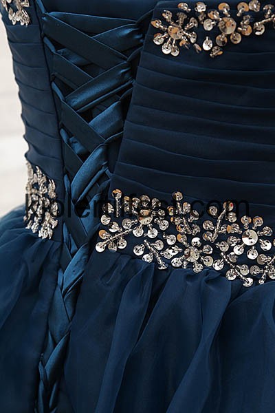 Lange Marinebl Organza Ballkjoler