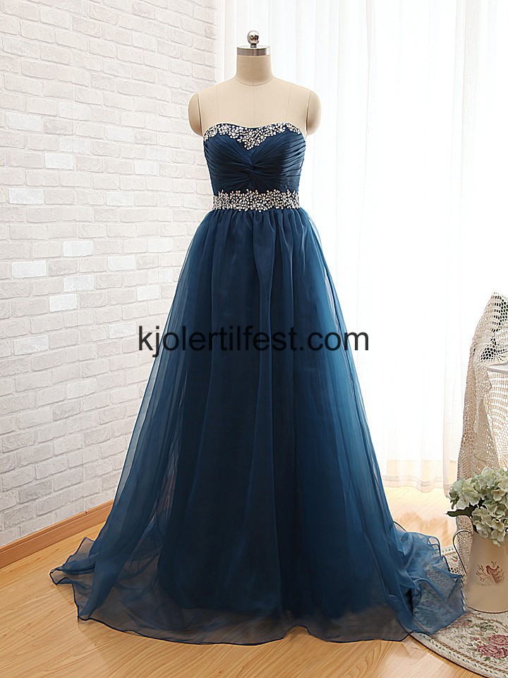Lange Marinebl Organza Quinceanera Kjoler