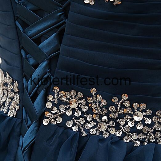Lange Marinebl Organza Quinceanera Kjoler