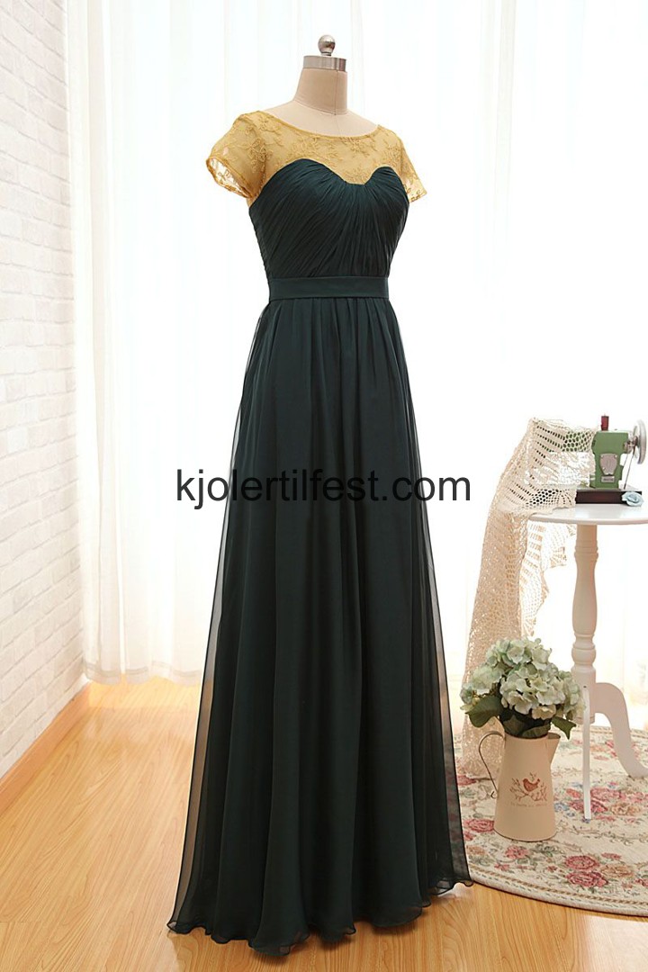 Lange Mrk Grnn Chiffon Selskapskjoler