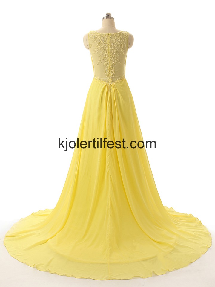 Lange Gul Chiffon Ballkjoler