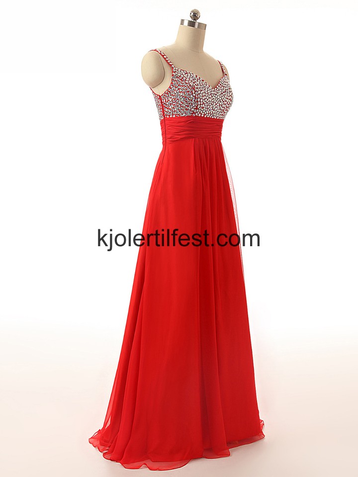 Lange Stropper Rd Chiffon Ballkjoler