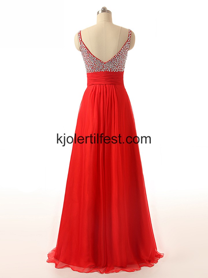 Lange Stropper Rd Chiffon Ballkjoler