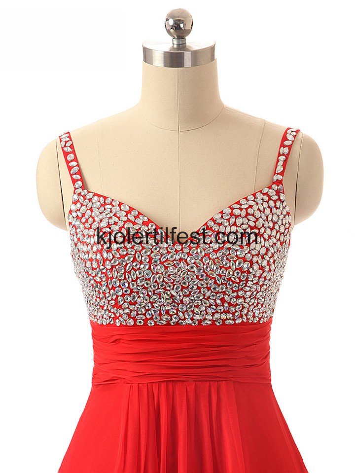 Lange Stropper Rd Chiffon Ballkjoler
