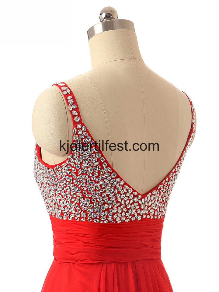 Lange Stropper Rd Chiffon Ballkjoler