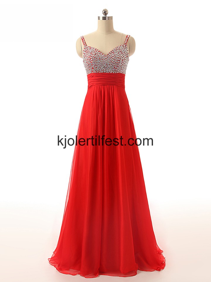 Lange Stropper Rd Chiffon Selskapskjoler