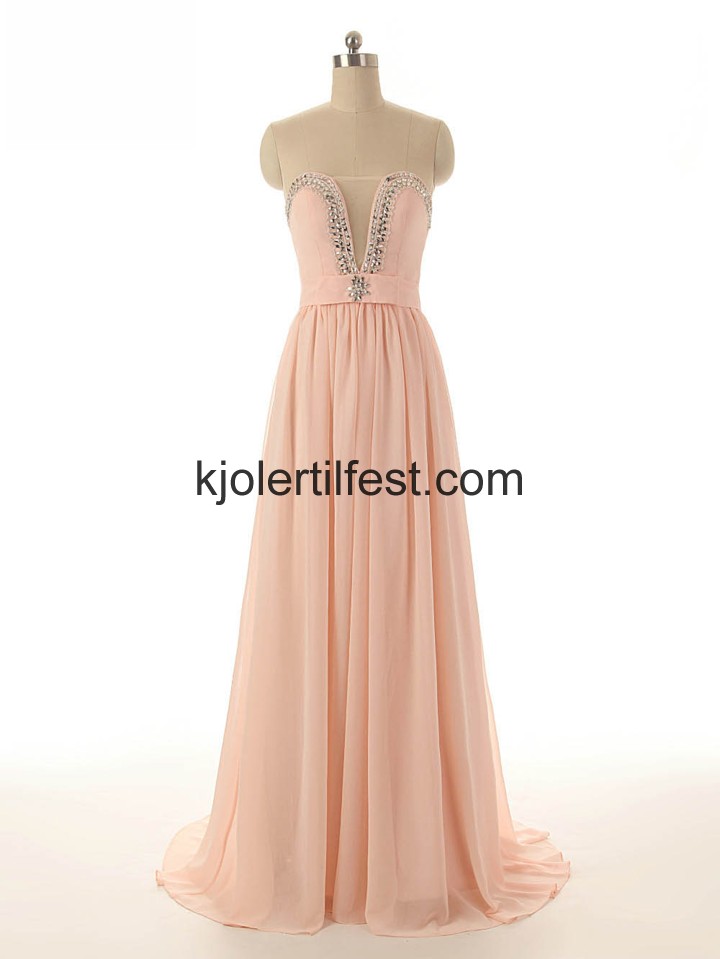 Lange V-hals Champagne Chiffon Selskapskjoler