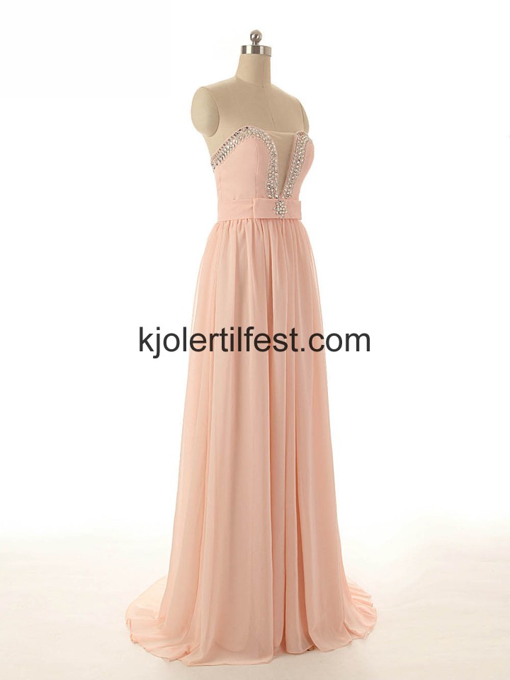 Lange V-hals Champagne Chiffon Selskapskjoler