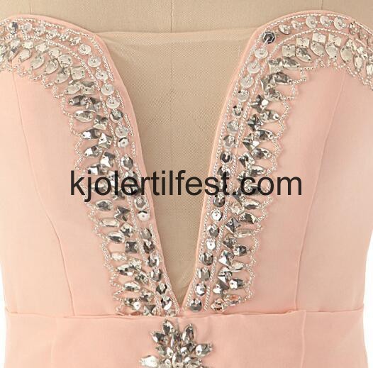 Lange V-hals Champagne Chiffon Selskapskjoler