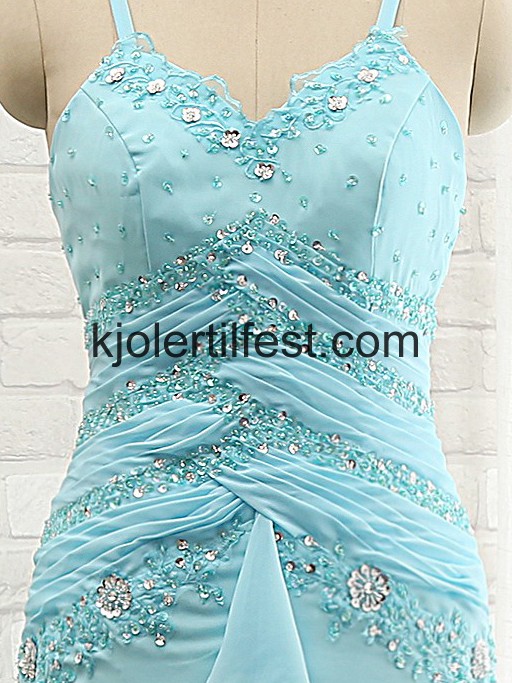 Lange V-hals Stropper Isbl Chiffon Selskapskjoler