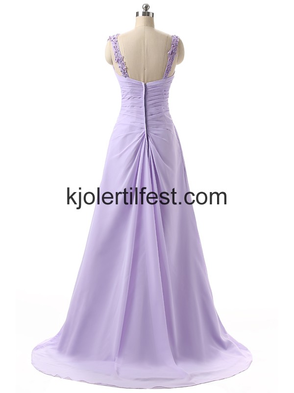 Lavendel Lange V-hals Chiffon Ballkjoler