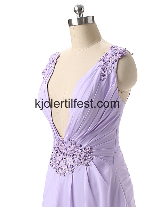 Lavendel Lange V-hals Chiffon Ballkjoler