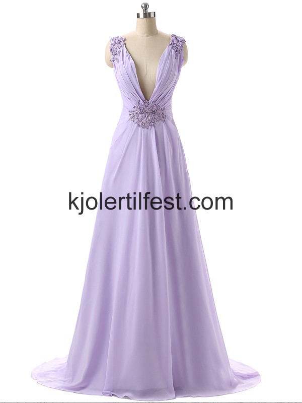 Lavendel Lange V-hals Chiffon Selskapskjoler