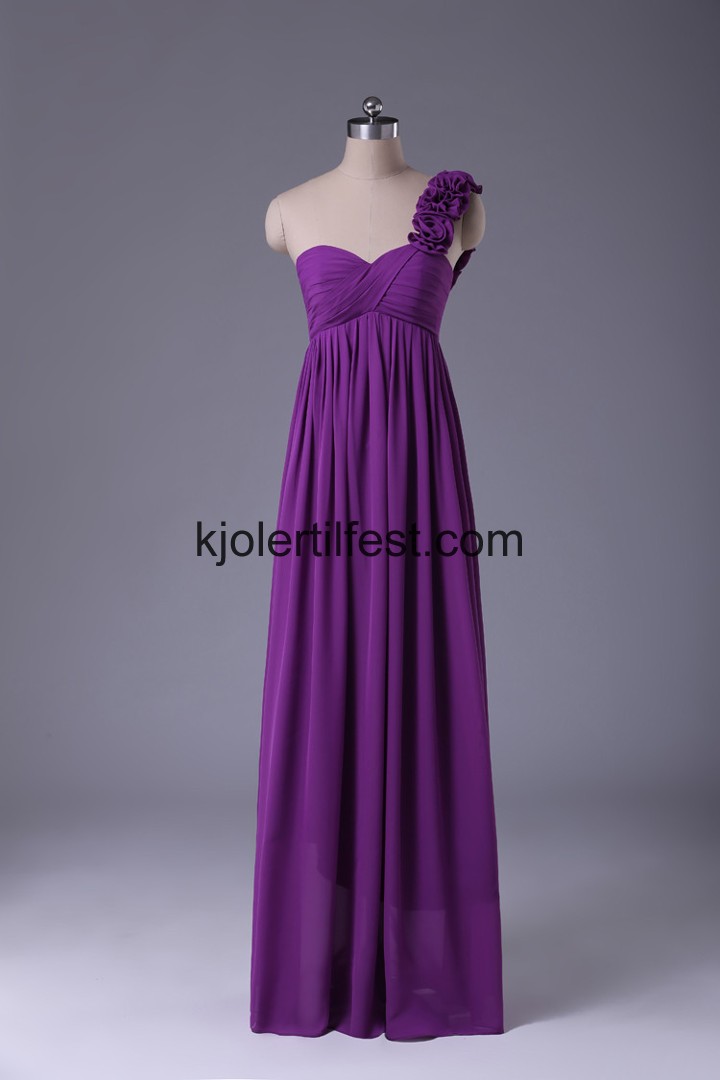 Lilla En-Skulder Blomster Lange Chiffon Ballkjoler