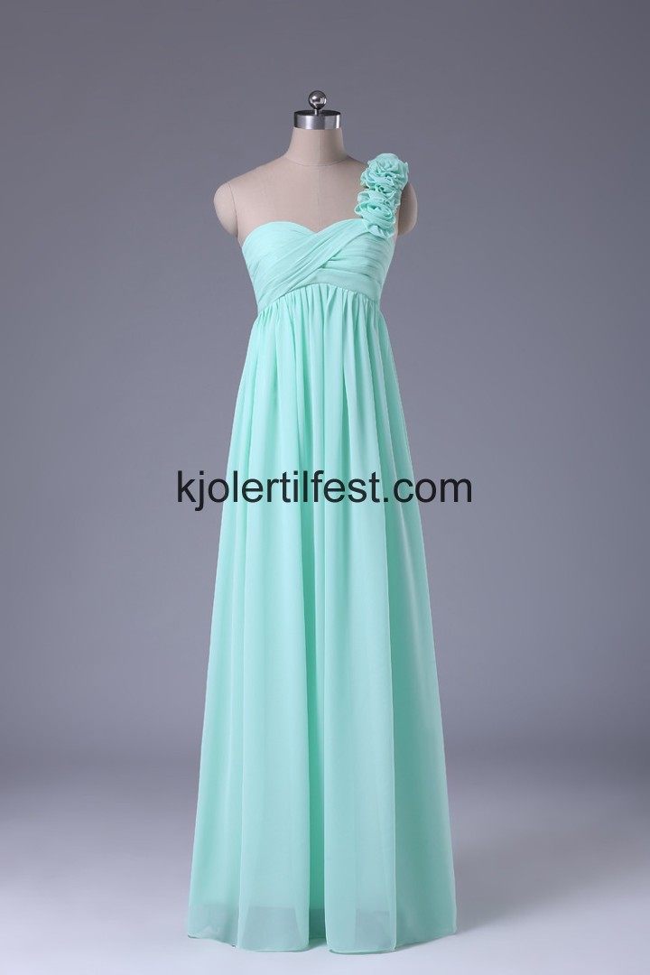 Lilla En-Skulder Blomster Lange Chiffon Ballkjoler