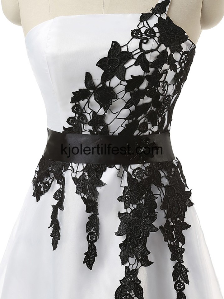 Hvit En-Skulder Kort Chiffon Ballkjoler