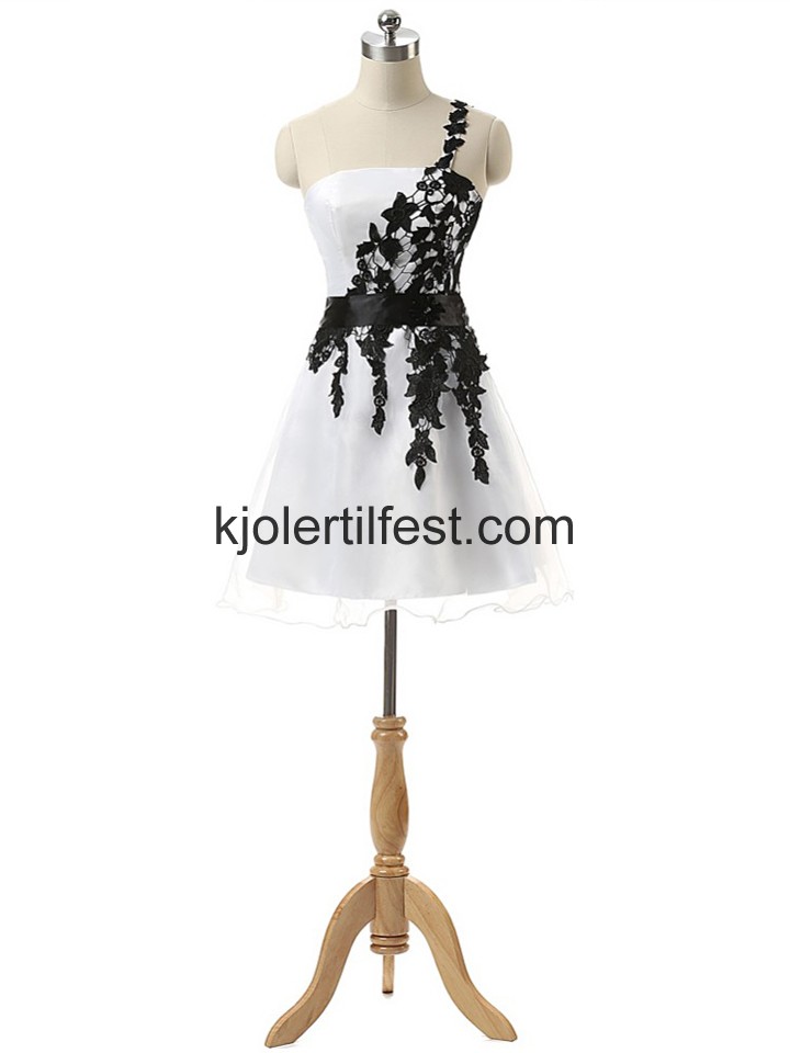 Hvit En-Skulder Kort Chiffon Selskapskjoler