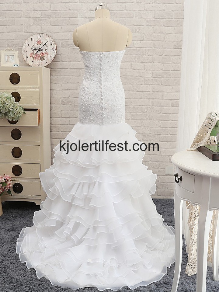 Hvit Havfrue Blonder Organza Brudekjoler