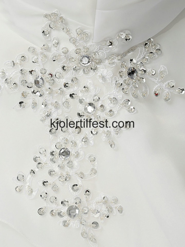 Hvit Lange Havfrue Perler Organza Brudekjoler