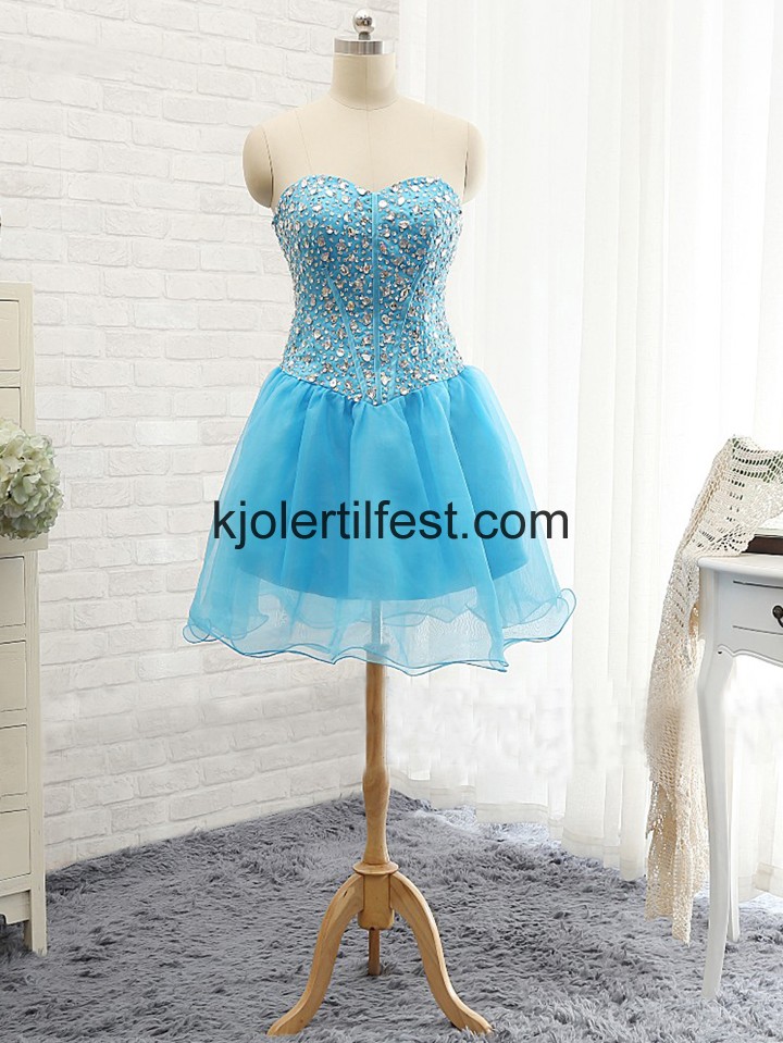 Lys Bl A-Linje Perler Organza Cocktailkjoler