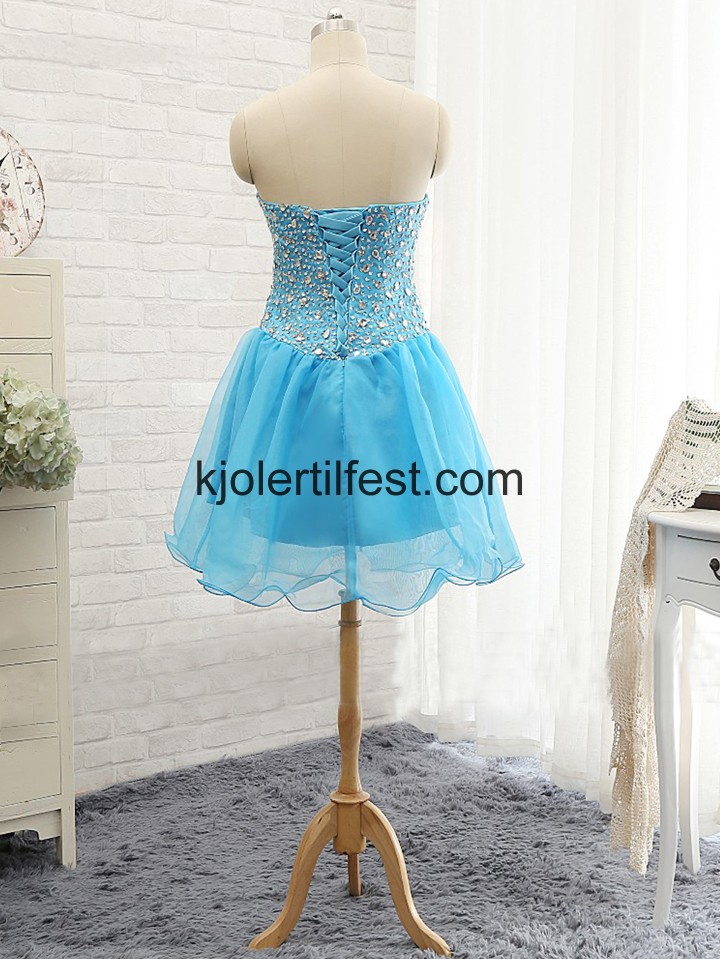 Lys Bl A-Linje Perler Organza Cocktailkjoler
