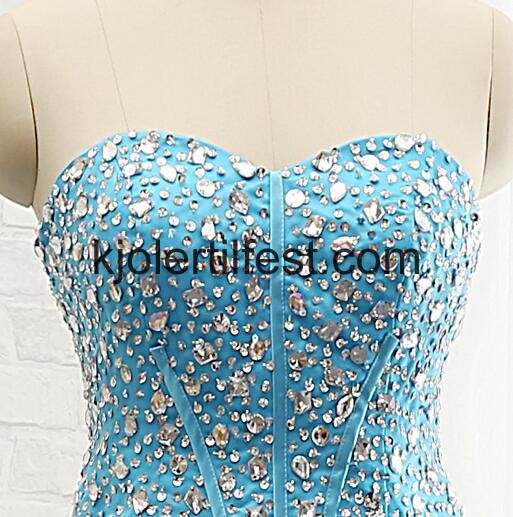Lys Bl A-Linje Perler Organza Cocktailkjoler