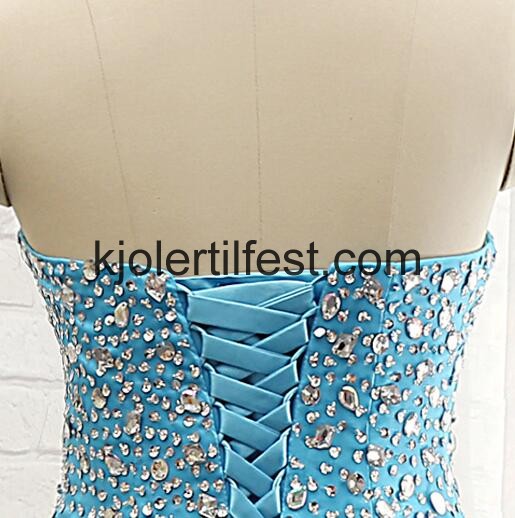 Lys Bl A-Linje Perler Organza Cocktailkjoler