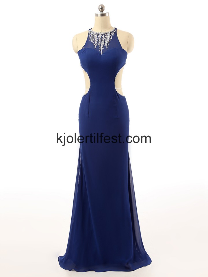 Mrk Kongebl Stoppet Chiffon Lange Selskapskjoler