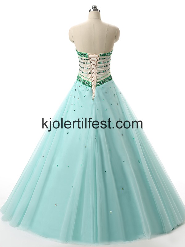 Mint Grnn Kjreste A-Linje Perler Tyll Quinceanera Kjoler