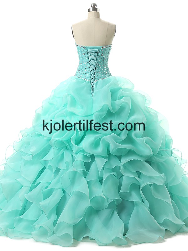 Mint Grnn Perler Gulvlengde Blonder Quinceanera Kjoler
