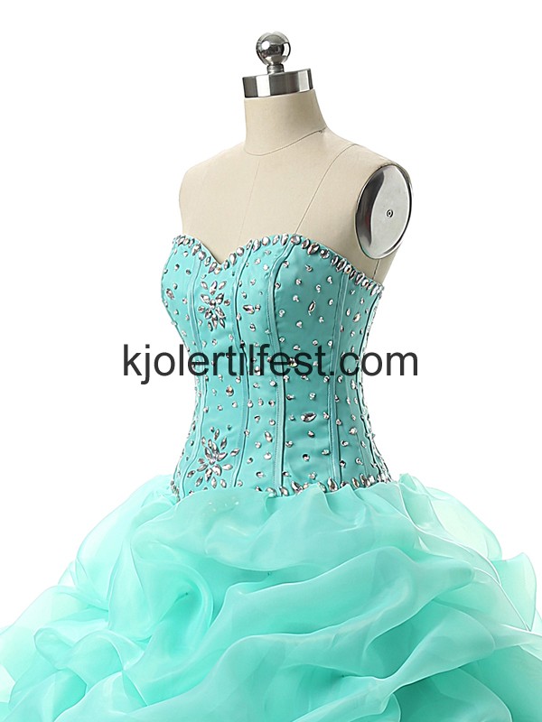 Mint Grnn Perler Gulvlengde Blonder Quinceanera Kjoler