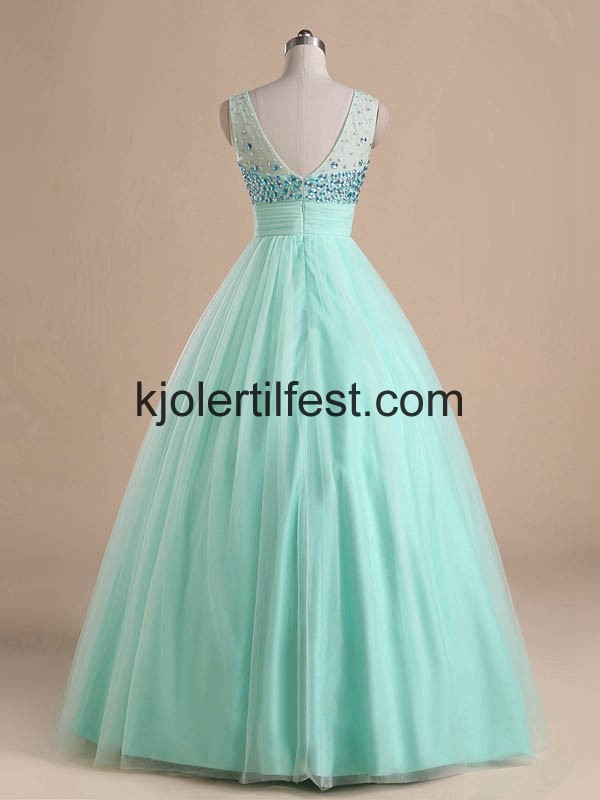 Mint Grnn Rhinestones Skoleball Tyll Quinceanera Kjoler