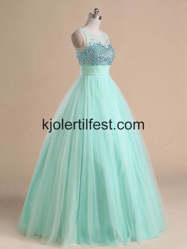 Mint Grnn Rhinestones Skoleball Tyll Quinceanera Kjoler