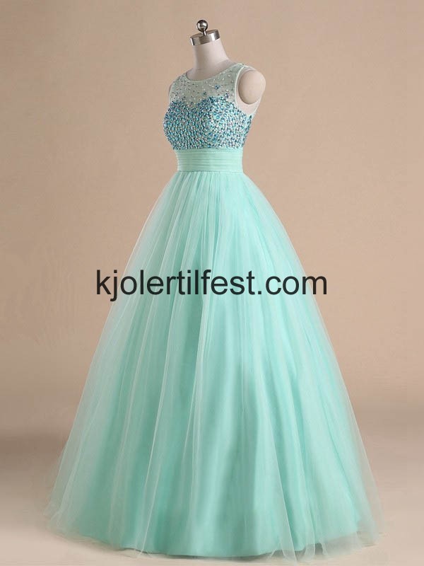 Mint Grnn Rhinestones Skoleball Tyll Quinceanera Kjoler