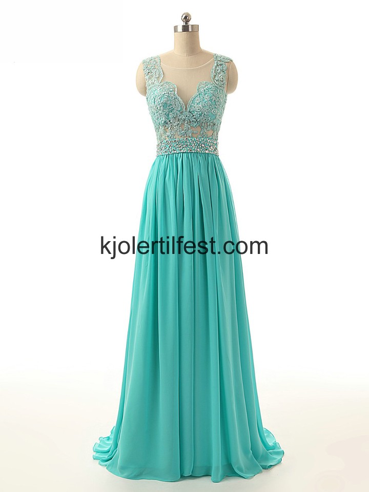 Mint Grnn Scoop Lange Chiffon Ballkjoler