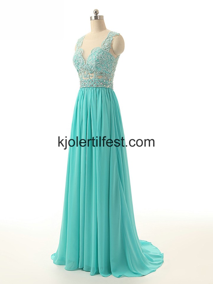 Mint Grnn Scoop Lange Chiffon Ballkjoler