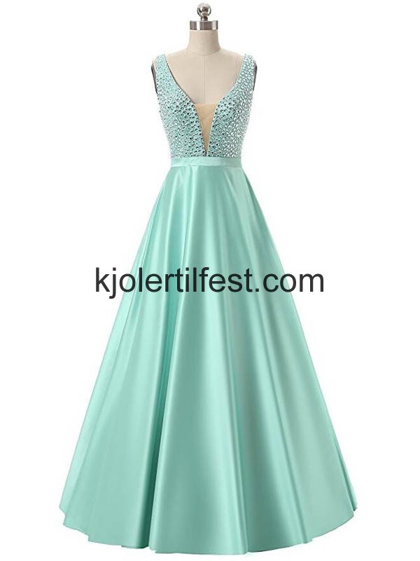 Mint Rhinestones V-hals Sateng Ballkjoler