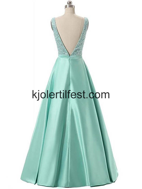 Mint Rhinestones V-hals Sateng Ballkjoler