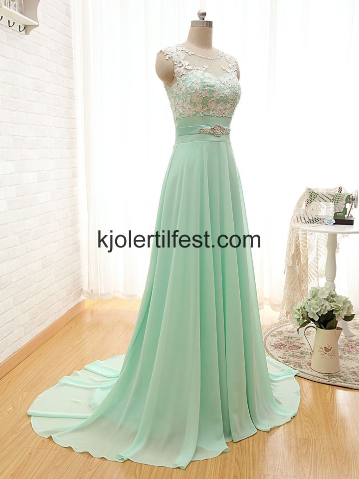 Mint Scoop Perler Blonder Chiffon Selskapskjoler