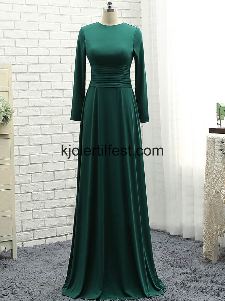 Mrk Grnn Lange-Ermer Chiffon Kjoler Til Brudens Mor