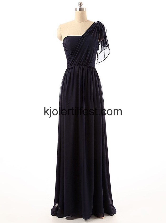 Mrknavy En-Skulder Lange Chiffon Selskapskjoler