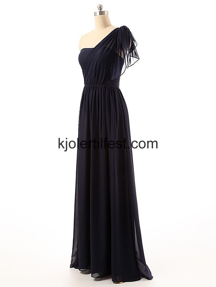 Mrknavy En-Skulder Lange Chiffon Selskapskjoler