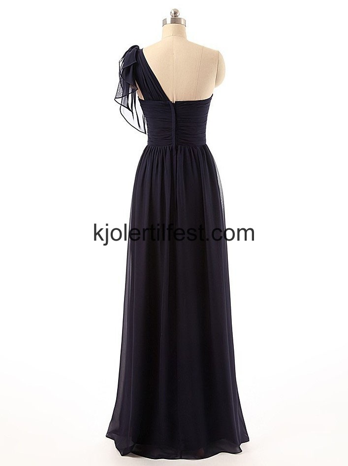Mrknavy En-Skulder Lange Chiffon Selskapskjoler