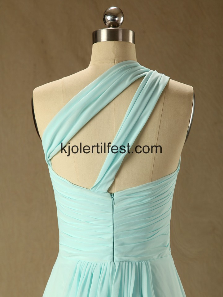 En-Skulder A-Linje Chiffon Lange Brudepikekjoler