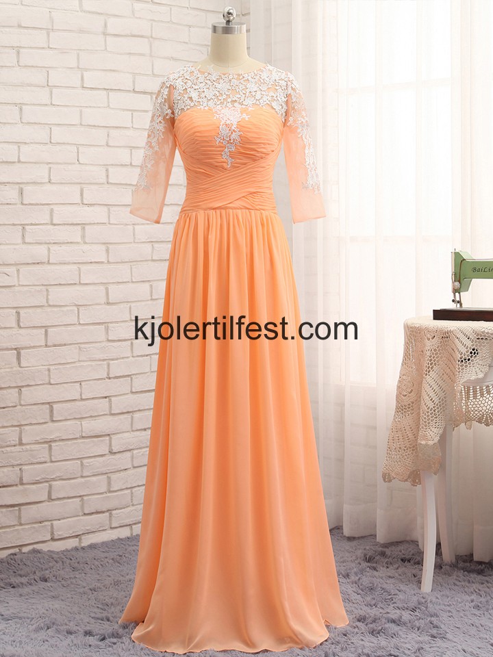 Oransje A-Linje Halvparten-Ermer Chiffon Kjoler Til Brudens Mor