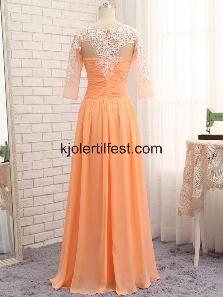 Oransje A-Linje Halvparten-Ermer Chiffon Kjoler Til Brudens Mor
