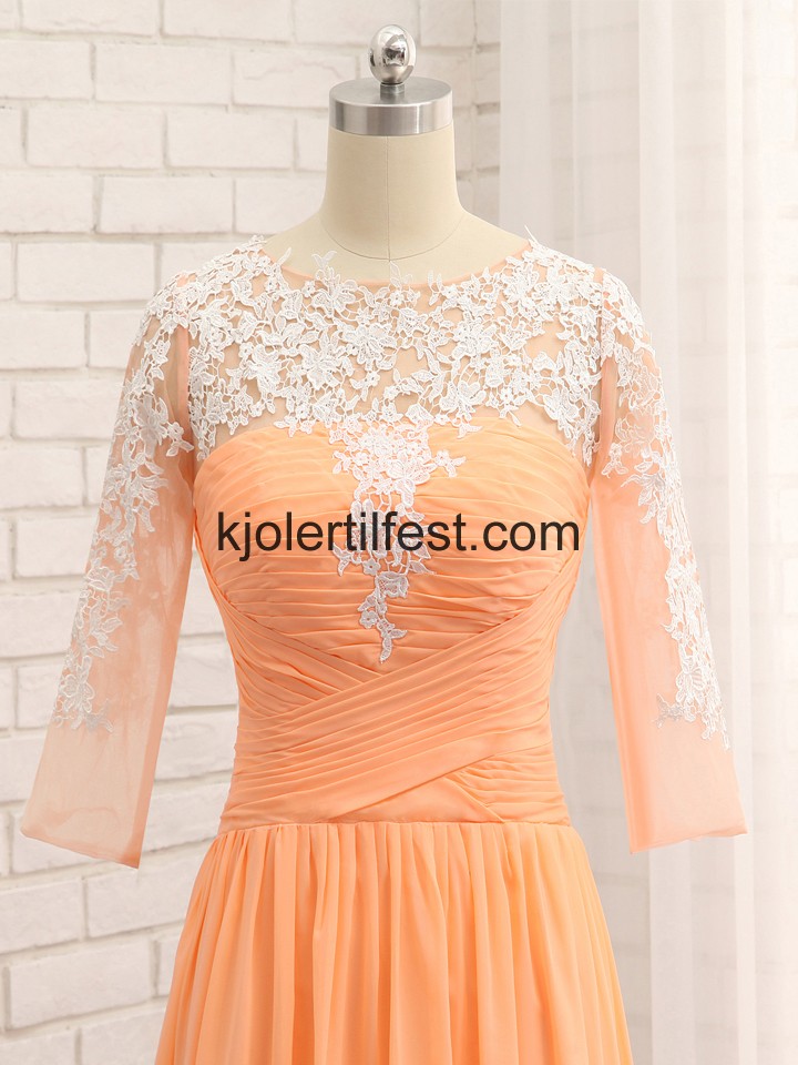 Oransje A-Linje Halvparten-Ermer Chiffon Kjoler Til Brudens Mor