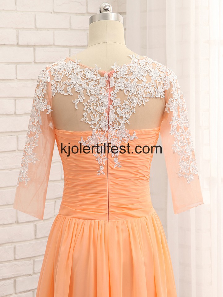 Oransje A-Linje Halvparten-Ermer Chiffon Kjoler Til Brudens Mor