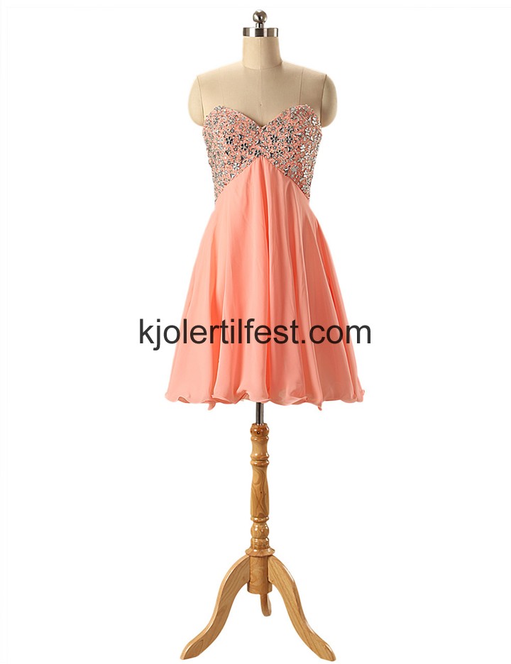 Oransje Kort Stroppels Chiffon Cocktailkjoler